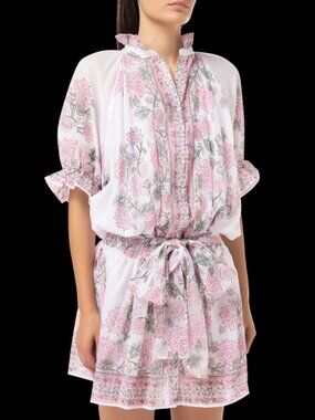 Juliet Dunn Blouson Dress in Rose\nBorder Block Print - Size 1 (Small)